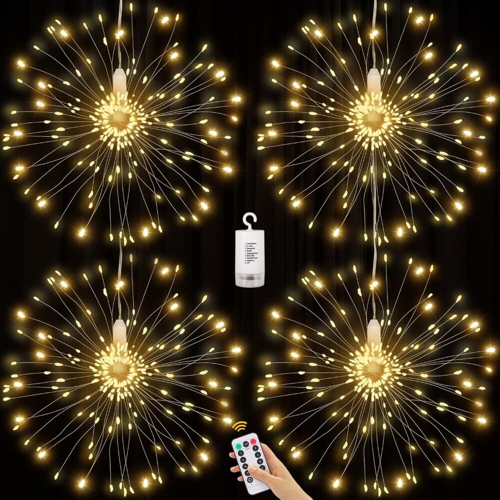 4 Pack Firework Lights 120 LED Copper Wire Firework Lights, 8 Modes Dimmable Str